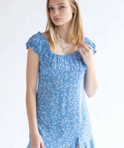 Blue Ditsy Floral Milkmaid Dress -US Clothing Shop blue ditsy floral milkmaid dress 2 87819.1666808377