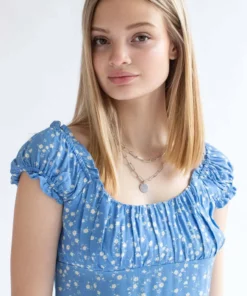 Blue Ditsy Floral Milkmaid Dress