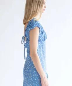 Blue Ditsy Floral Milkmaid Dress -US Clothing Shop blue ditsy floral milkmaid dress 4 07657.1666808407