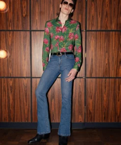 Blue Slim Fit Denim Washed Flare Jeans