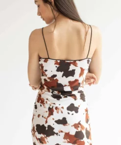 Brown Cow Milkmaid Mini Dress -US Clothing Shop brown cow print mini dress 5 49893.1666807647
