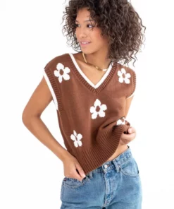 Brown Daisy Sweater Vest