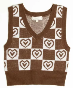 Chocolate Checkered Hearts Sweater Vest -US Clothing Shop brown hearts checkered sweater vest 1 32763.1692388875