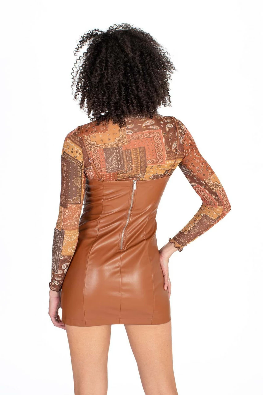 Brown Stretch Pleather Mini Dress 4 Brown Stretch Pleather Mini Dress - Image 4