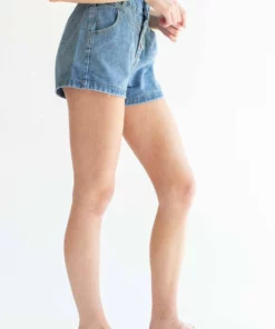 Button Front Seamed Paper Bag Denim Shorts -US Clothing Shop button front seamed paper bag denim shorts 4 15576.1692387791