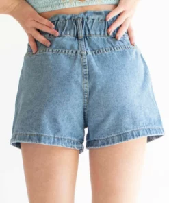 Button Front Seamed Paper Bag Denim Shorts -US Clothing Shop button front seamed paper bag denim shorts 5 35150.1692387791