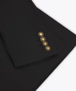 Black Wool Gold Button Double Breasted Blazer -US Clothing Shop buttonsposition