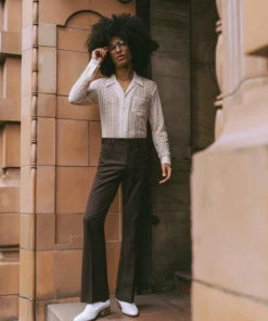 Brown Wool Button Flare Trouser -US Clothing Shop category GMB05615