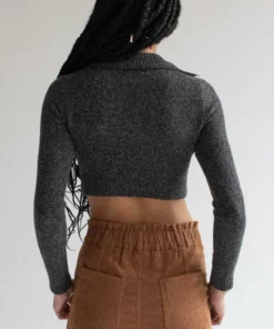 Charcoal Johnny Collar Cropped Sweater -US Clothing Shop charcoal johnny collar cropped sweater 2 74619.1692389299