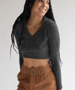 Charcoal Johnny Collar Cropped Sweater