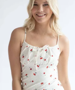 Cherry Print Eyelet Milkmaid Dress