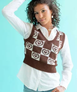 Chocolate Checkered Hearts Sweater Vest