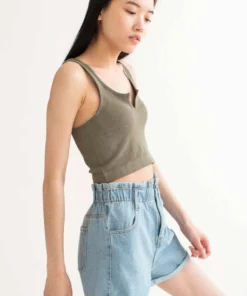 Cuffed Paper Bag Waist Denim Shorts -US Clothing Shop cuffed paper bag waist denim shorts 3 22926.1666806052