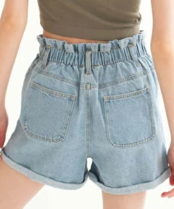 Cuffed Paper Bag Waist Denim Shorts -US Clothing Shop cuffed paper bag waist denim shorts 4 58460.1666806093