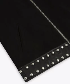 Black Snake Effect Suede Studded Leather Jacket -US Clothing Shop detail1