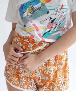 Orange Flashback Floral Dolphin Shorts -US Clothing Shop flashback floral mesh printed dolphin shorts 3 07685.1666807148