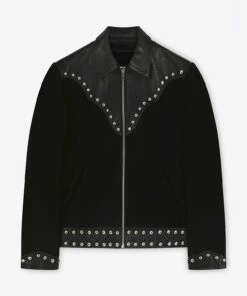 Black Snake Effect Suede Studded Leather Jacket