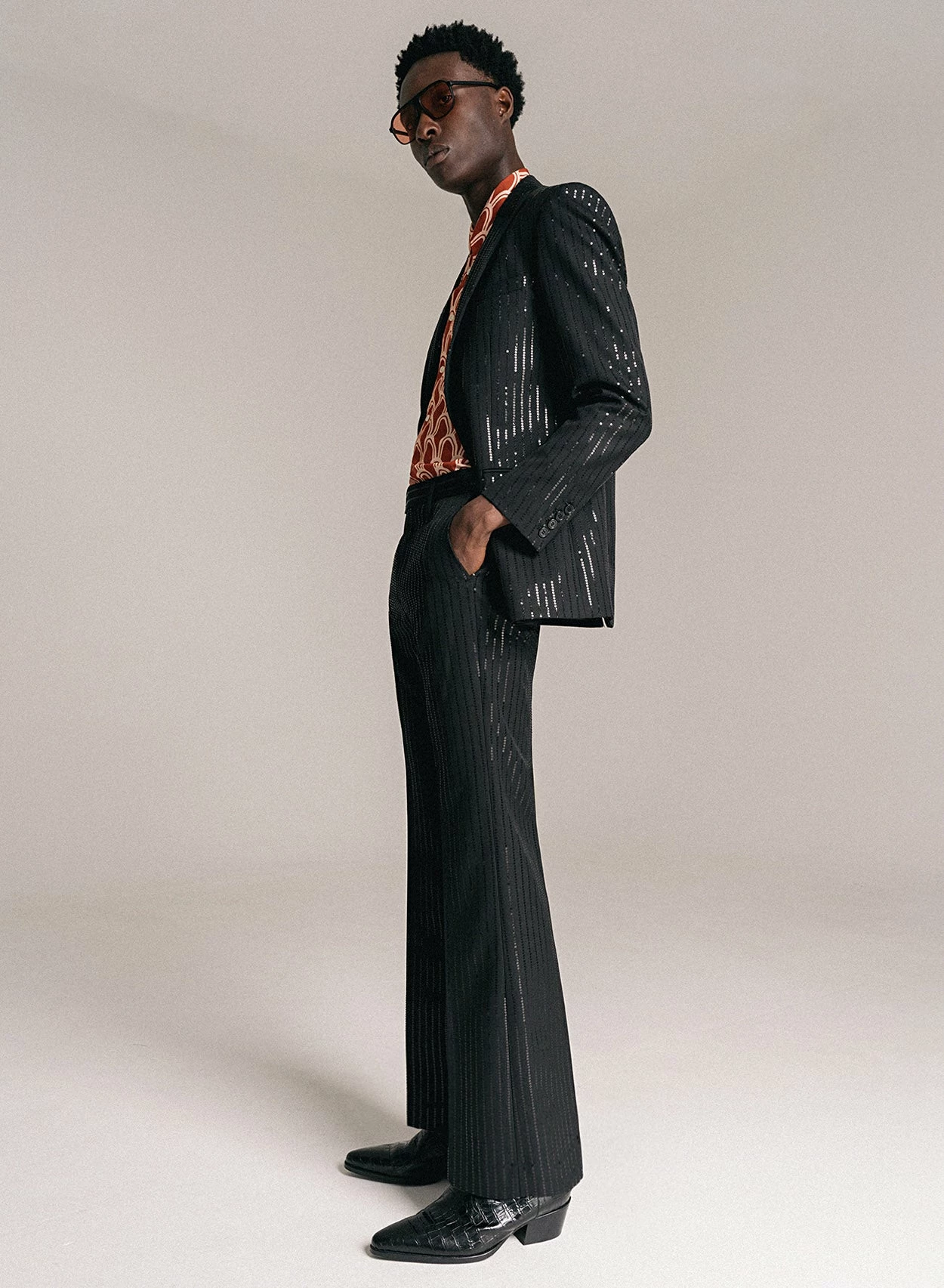 Sequin Pinstripe Wool Single Breasted Blazer 5 Sequin Pinstripe Wool Single Breasted Blazer - Image 5