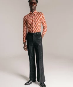 Sequin Pinstripe Wool Flared Trousers