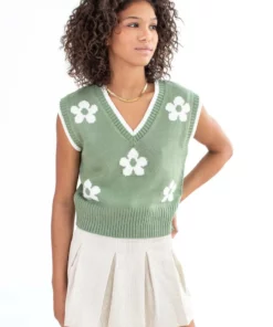 Green Daisy Sweater Vest