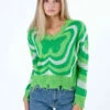 Green Psychedelic Flower Sweater