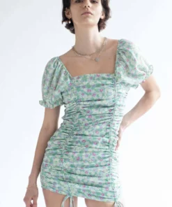 Green Spring Floral Cinched Mini Dress -US Clothing Shop green spring floral cinched mini dress 2 60775.1666806917