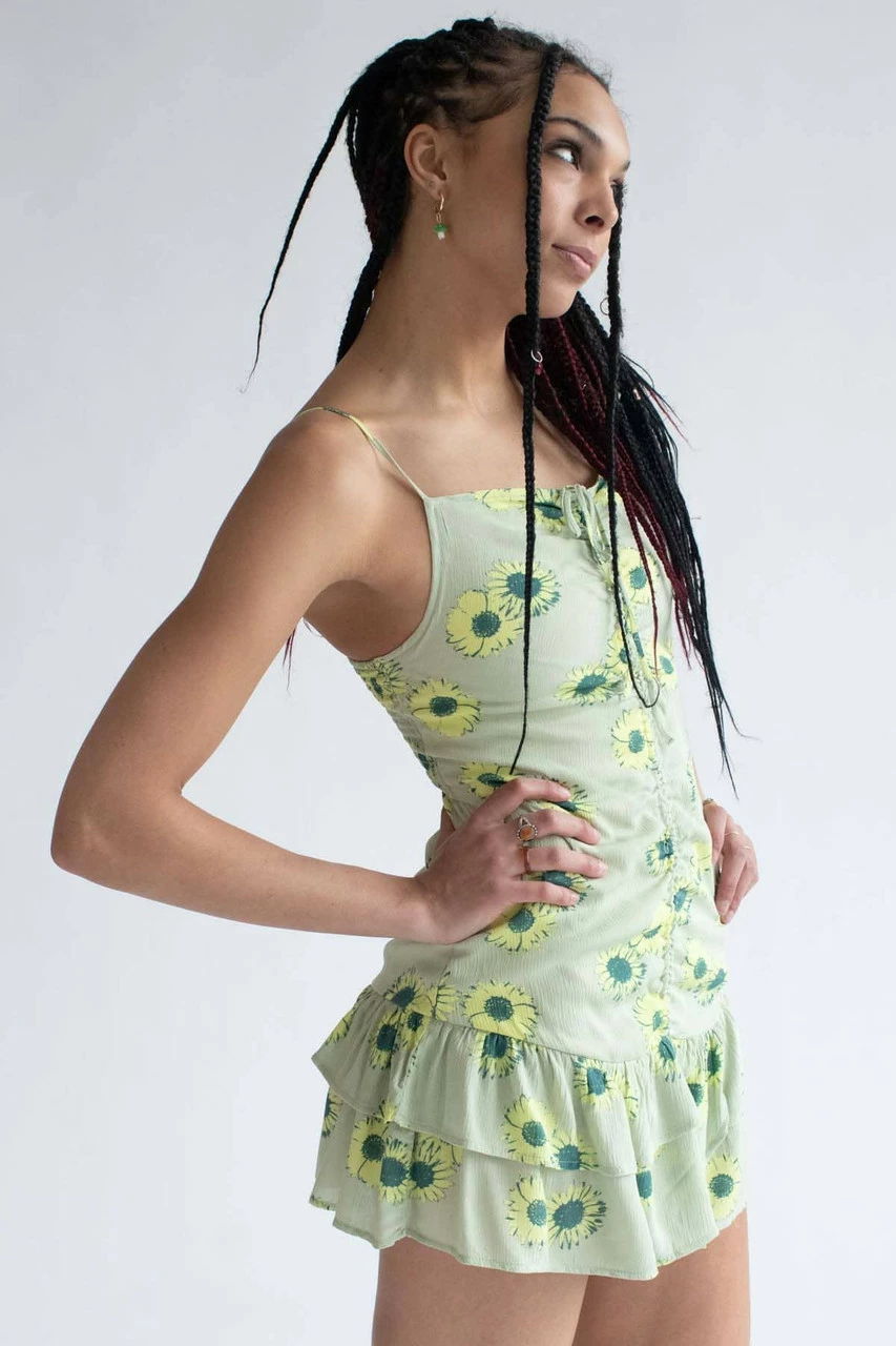 Green Sunflower Cinched Mini Dress 3 Green Sunflower Cinched Mini Dress - Image 3
