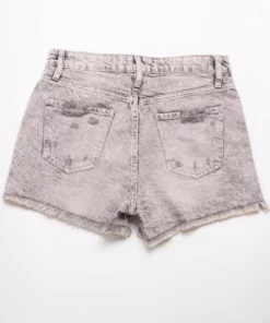 Grey Washed High Rise Frayed Denim Shorts