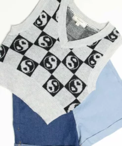 Checkered Yin Yang Sweater Vest 6 Checkered Yin Yang Sweater Vest -US Clothing Shop grey yin yang checkered sweater vest 2 67811.1666807473