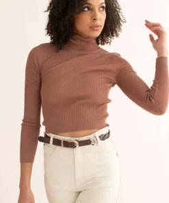 Hazelnut Ribbed Short Turtleneck Sweater -US Clothing Shop hazelnut ribbed short turtleneck sweater 2 36558.1692389068