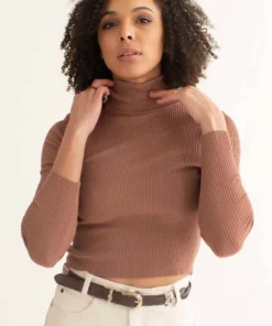 Hazelnut Ribbed Short Turtleneck Sweater