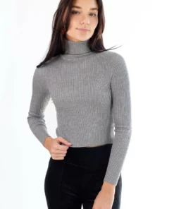 Heather Grey Crop Turtleneck Sweater