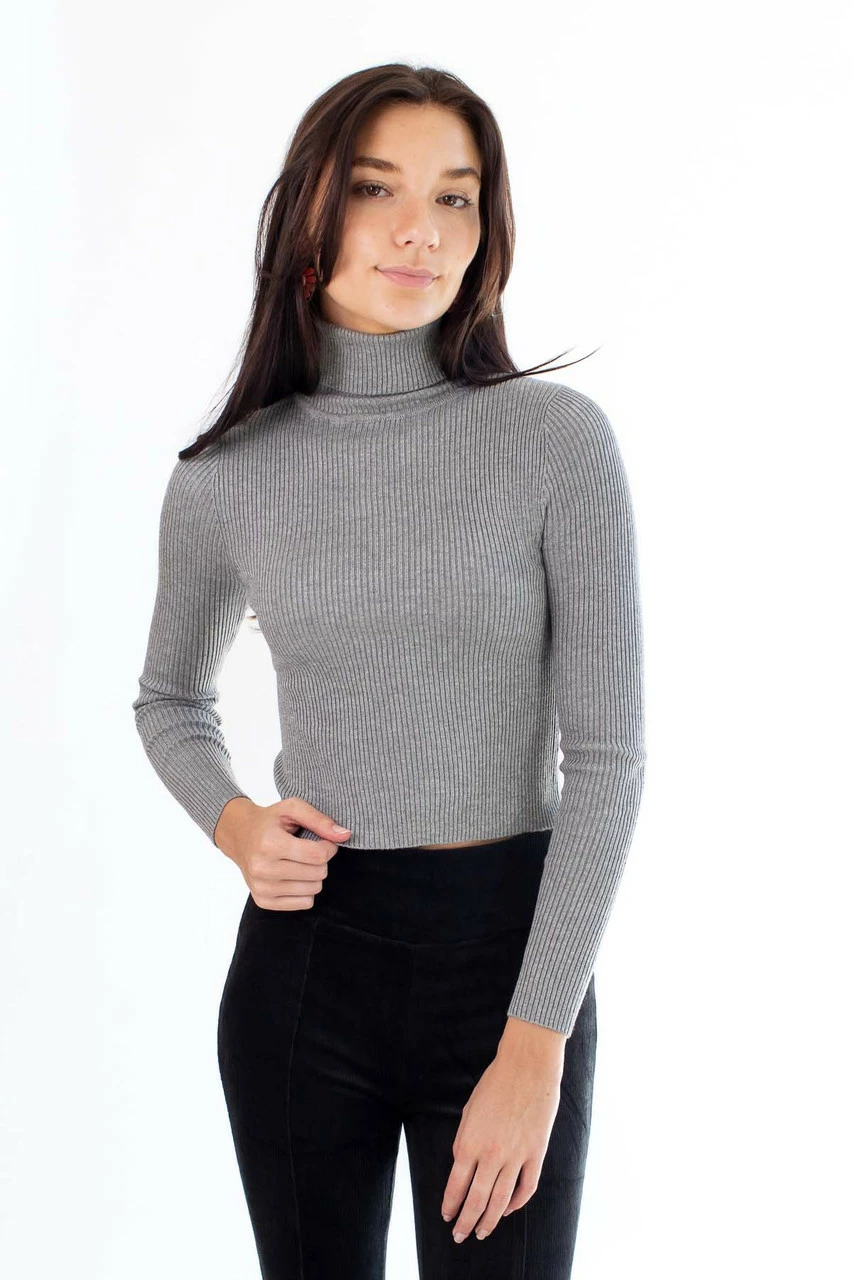 Heather Grey Crop Turtleneck Sweater 1 Heather Grey Crop Turtleneck Sweater
