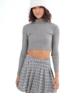 Heather Grey Ribbed Turtleneck Sweater