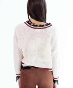 Ivory Distressed Varsity Pullover -US Clothing Shop ivory distressed varsity pullover 4 89687.1692388699