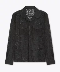 Black Lace Paisley 70's Collar Shirt -US Clothing Shop laceshirt