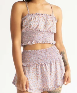 Lavender Ditsy Roses Smocked Shorts Set