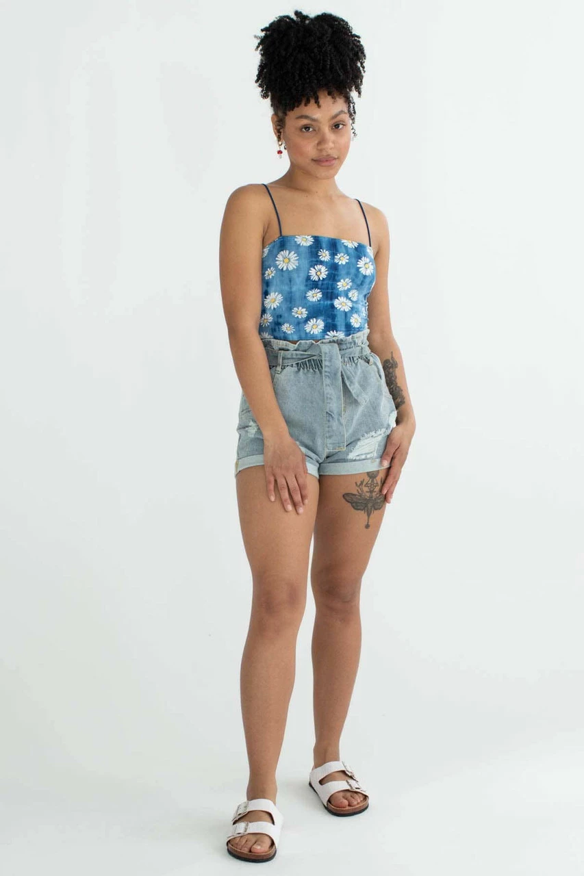 Light Wash Distressed Paper Bag Waist Denim Shorts 2 Light Wash Distressed Paper Bag Waist Denim Shorts - Image 2