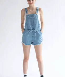 Light Wash Tie Waist Denim Overall Shorts -US Clothing Shop light wash tie waist denim overall shorts 1 64277.1692386796