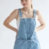 Light Wash Tie Waist Denim Overall Shorts