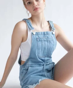 Light Wash Tie Waist Denim Overall Shorts -US Clothing Shop light wash tie waist denim overall shorts 3 04162.1666808503