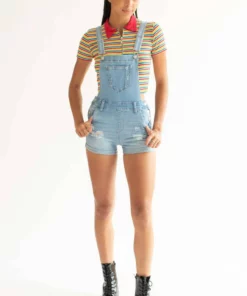 Light Wash Cuffed Distressed Denim Overall Shorts -US Clothing Shop light washed cuffed distressed denim overall shorts 1 39019.1666808962