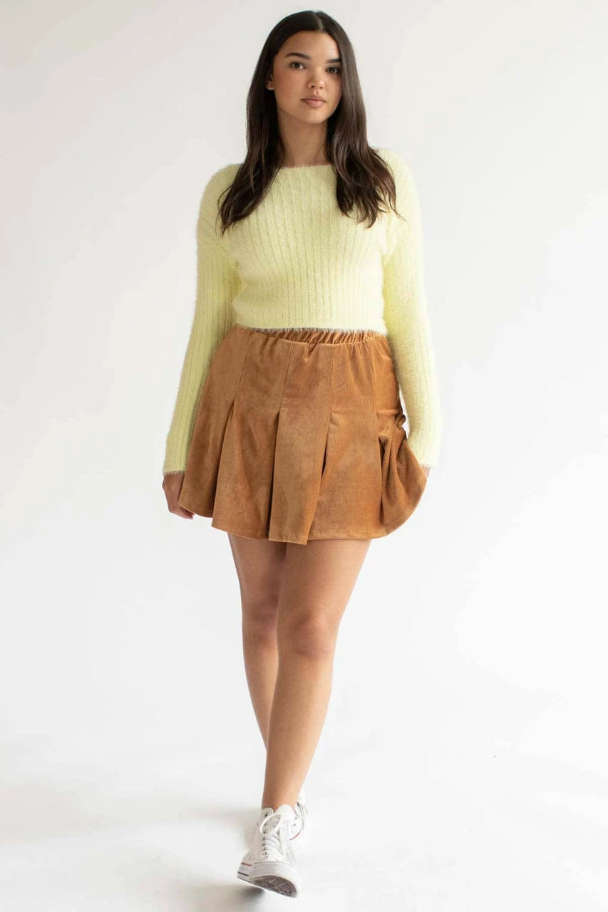 Light Yellow Eyelash Ribbed Crop Sweater 2 Light Yellow Eyelash Ribbed Crop Sweater - Image 2