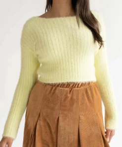 Light Yellow Eyelash Ribbed Crop Sweater