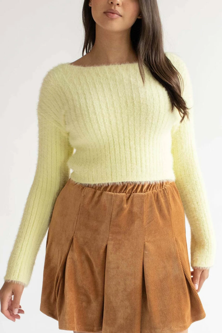 Light Yellow Eyelash Ribbed Crop Sweater 1 Light Yellow Eyelash Ribbed Crop Sweater