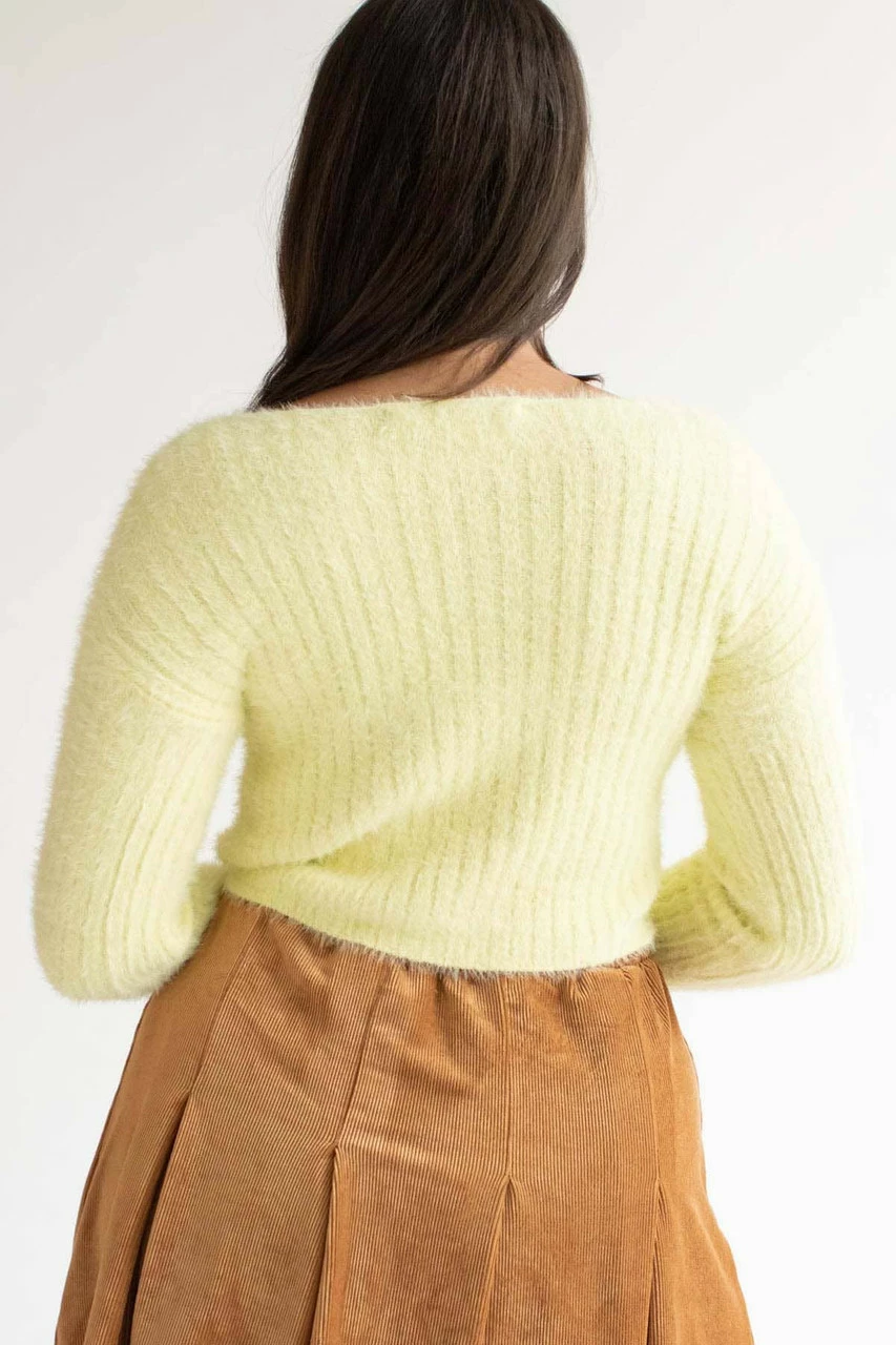 Light Yellow Eyelash Ribbed Crop Sweater 4 Light Yellow Eyelash Ribbed Crop Sweater - Image 4
