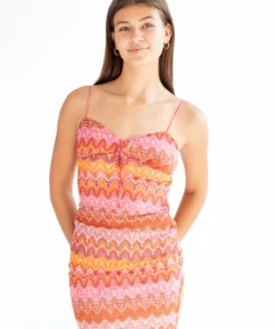 Mesh Flame Stitch Midi Dress