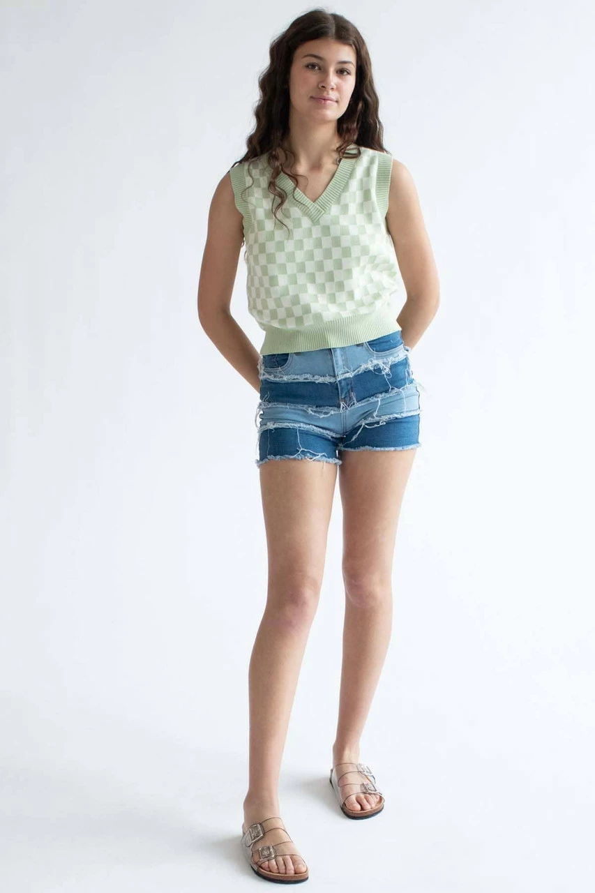 Moss Green Checkered Sweater Vest 2 Moss Green Checkered Sweater Vest - Image 2