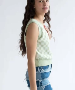 Moss Green Checkered Sweater Vest 8 Moss Green Checkered Sweater Vest -US Clothing Shop moss green checkered sweater vest 3 58665.1692388837