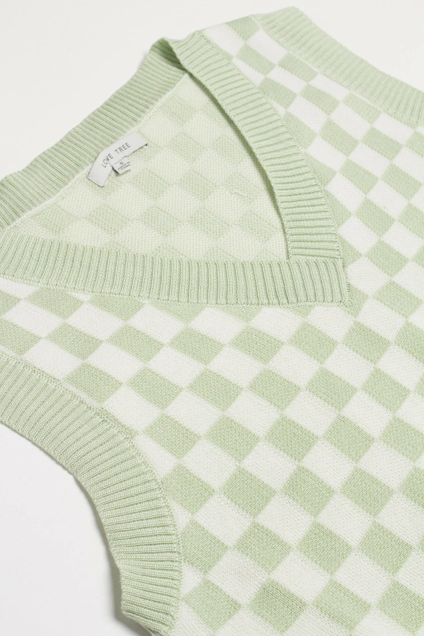 Moss Green Checkered Sweater Vest 3 Moss Green Checkered Sweater Vest - Image 3